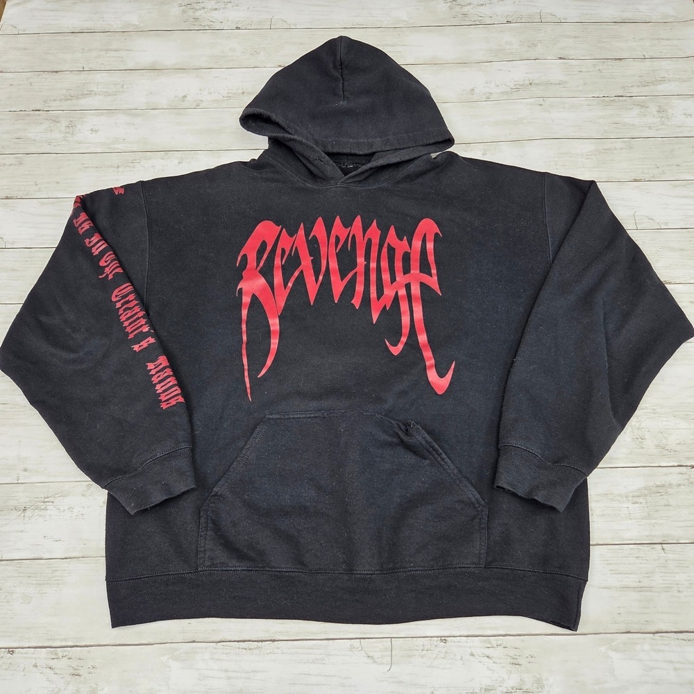 Revenge Hoodie Black Red Kill Hand Graphic Streetwear Pullover No Size Damaged